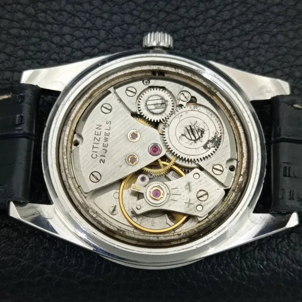 Vintage 1986 Citizen Manual Wound Mens Silver Watch & White accents